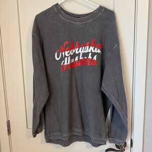 Chicka-d Nebraska Huskers Corded Sweatshirt Womens Large Charcoal Grey Cotton